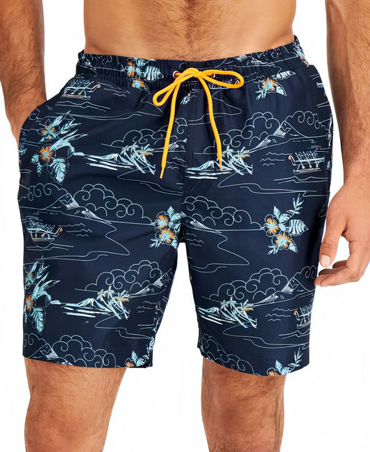 Club Room Men's Island Scene Swimsuit Trunks  Color Blue Size S