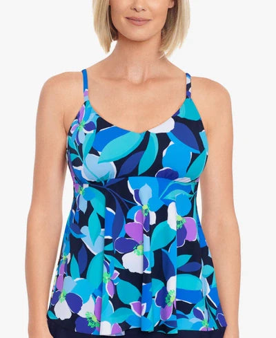 Swim Solutions V-Neck Underwire Tankini Top  Color Colorscope Navy Multi Size 18