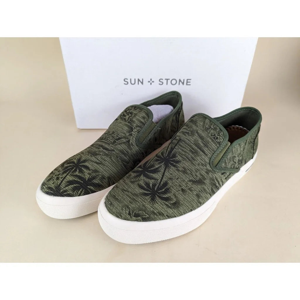 Sun+Stone Men's Reins Slip-On Sneakers  Color Palm Print Size 10.5