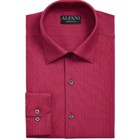 Alfani Men's Athletic Fit Twill Textured Shirt  Color Red Size 16/16.5 34/35