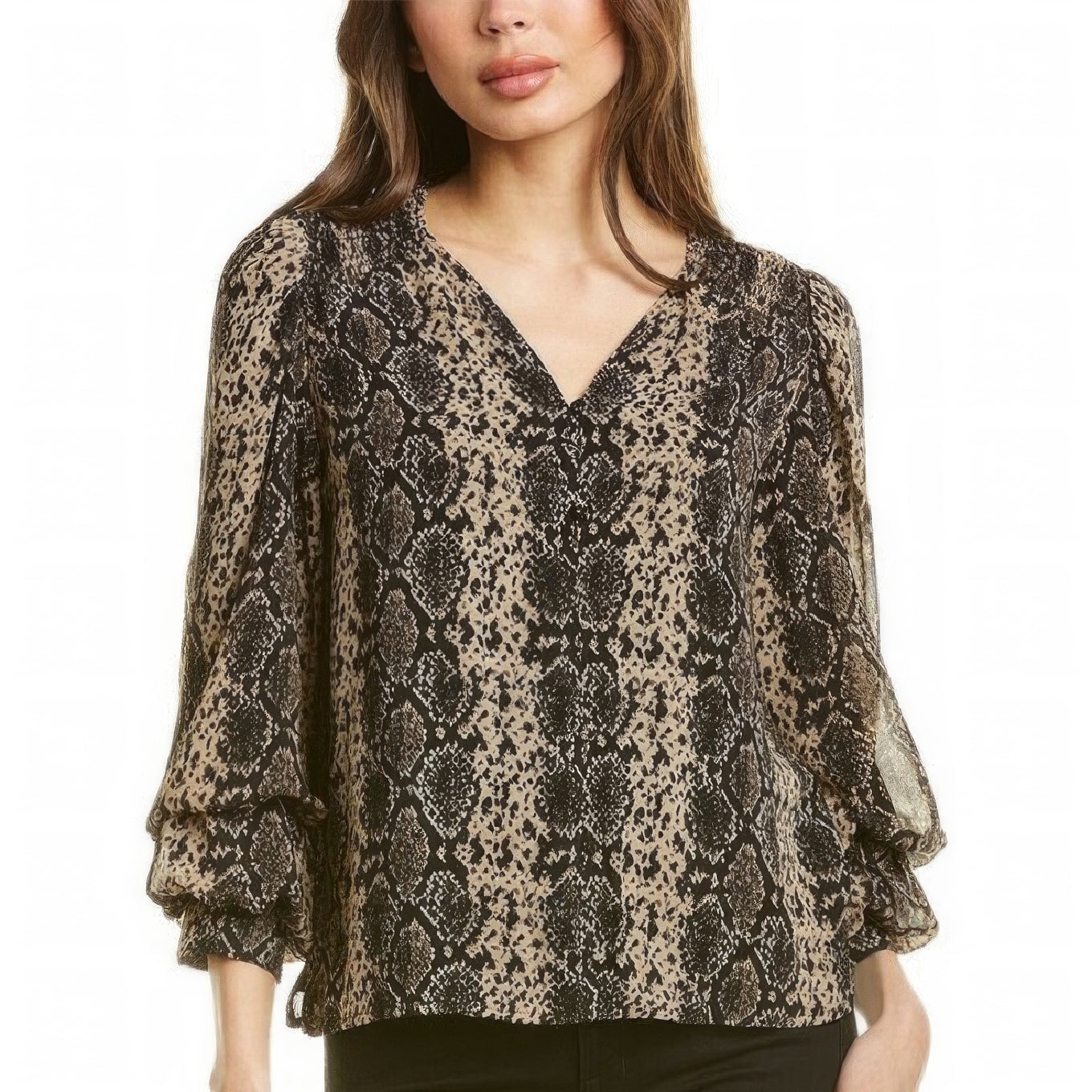 Vince Camuto Women's Billowing Sleeve Snake Blouse  Color Rich Black Size S