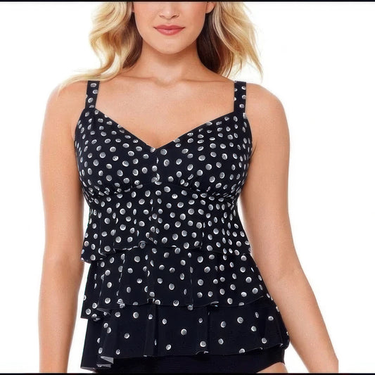 Swim Solutions Dot Print Tankini Top  Color Black Size 22W