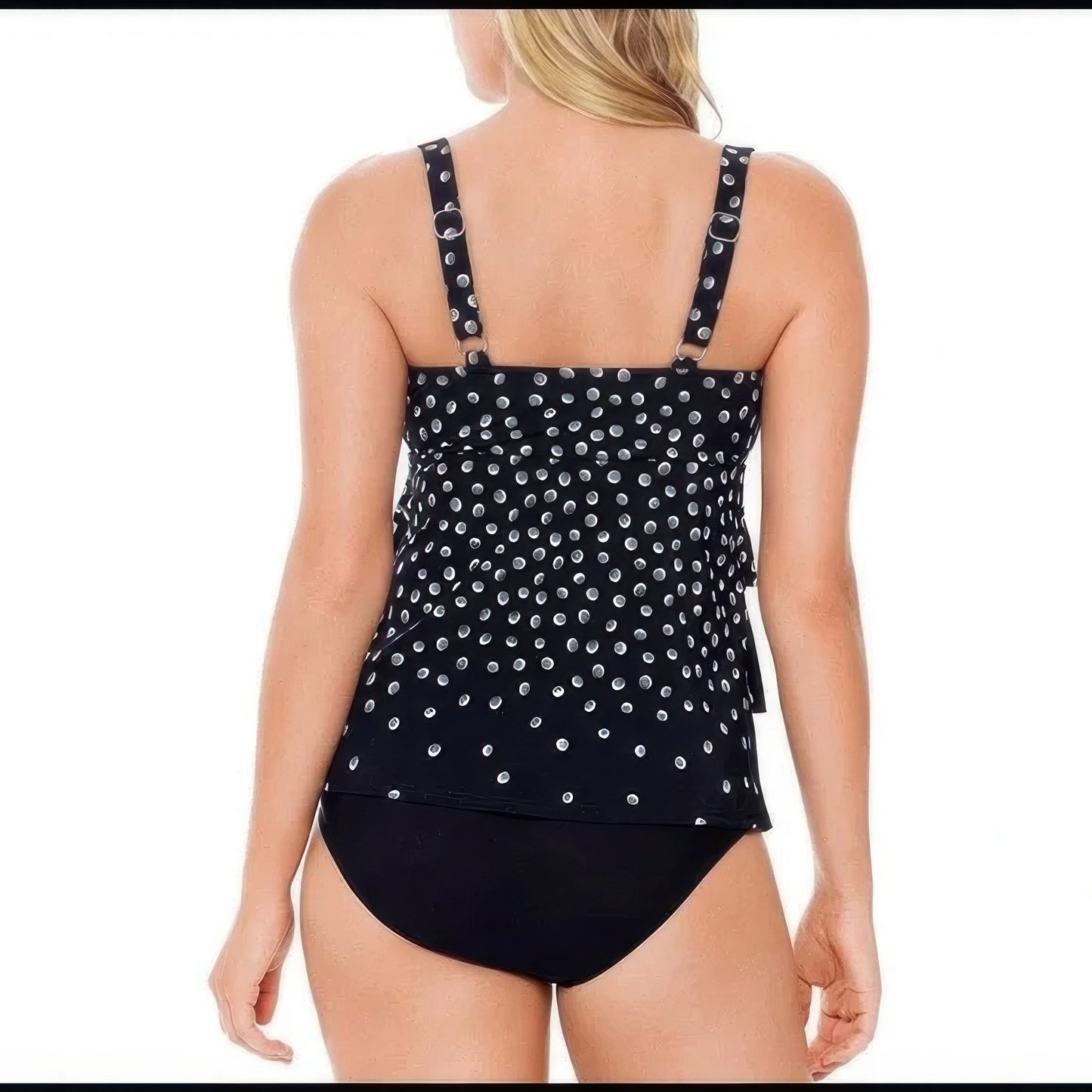 Swim Solutions Dot Print Tankini Top  Color Black Size 22W