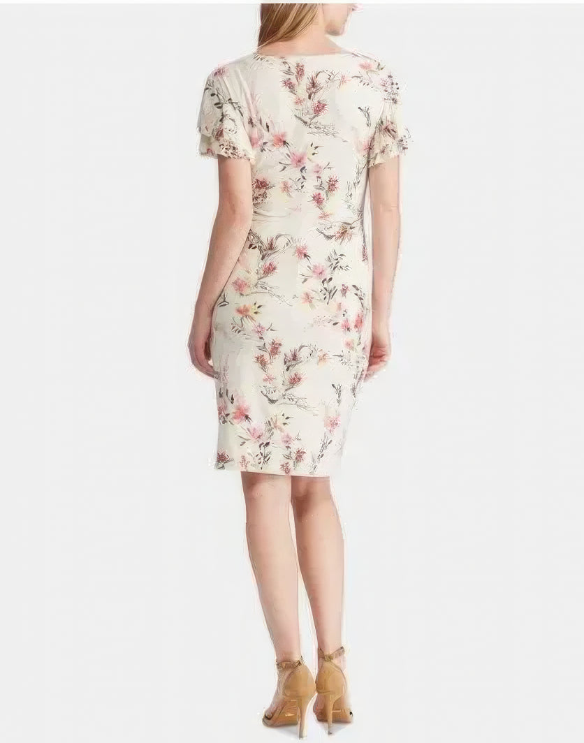 Lauren Ralph Lauren Petite Latoya Floral Ruffle Sleeve Party Dress  Color Cashew/Pink Size 10P