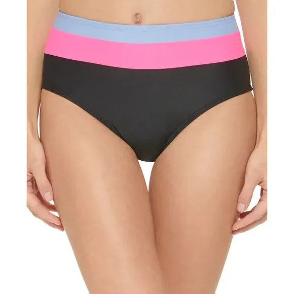 DKNY Colorblocked High-Waist Bikini Bottoms  Color Black Size L