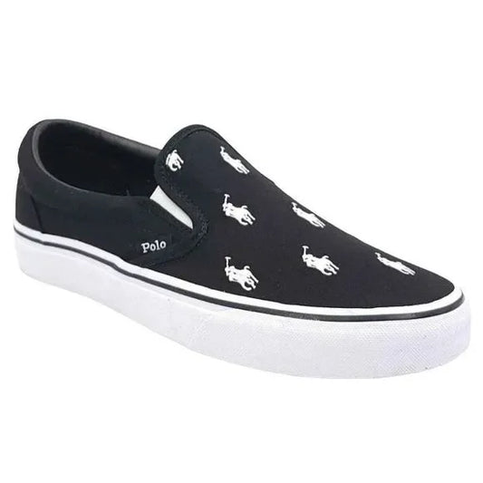 Polo Ralph Lauren Men's Keaton Allover Pony Slip-On Sneaker  Color Black/White Size 9.5