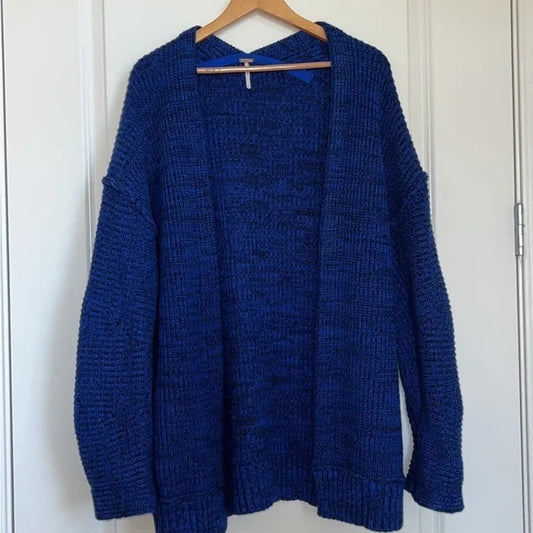 Free People Women's December Skies Knit Cardigan Sweater  Color Blue Size L