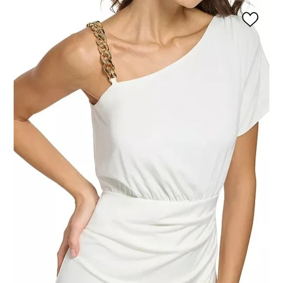 GUESS Women's One-Shoulder-Chain Slit-Front Sheath Dress  Color White Size 12