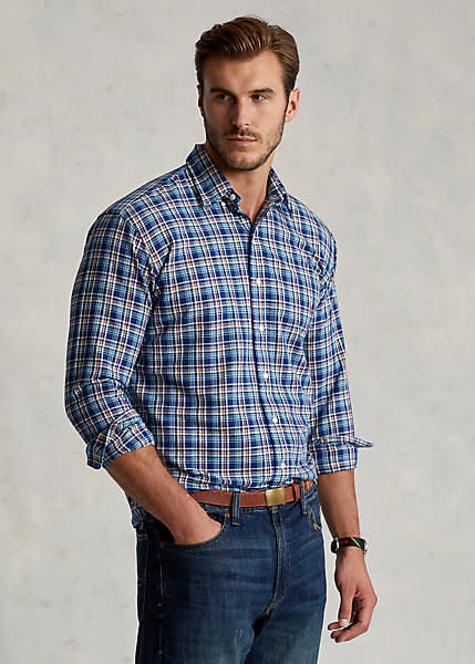 Polo Ralph Lauren Men's Big Tall Classic-Fit Plaid Oxford Shirt  Color Royal/Blue Multi Size XLT