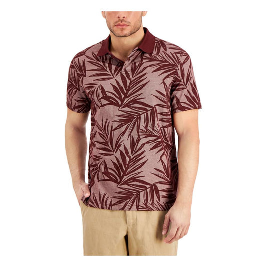 Tasso Elba Men's Supima Leaf Printed Polo Shirt  Color Maroon Size L