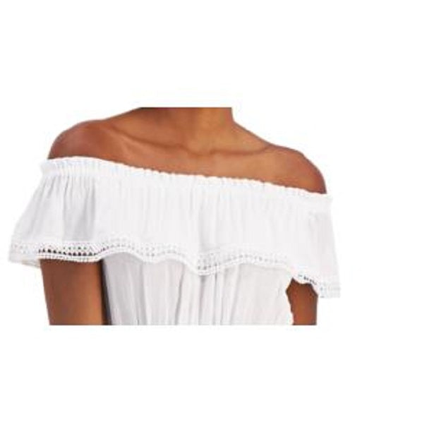 Miken  Juniors Off-The-Shoulder Romper Cover-Up  Color White Size M