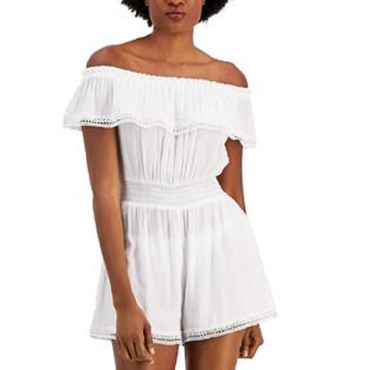 Miken  Juniors Off-The-Shoulder Romper Cover-Up  Color White Size M