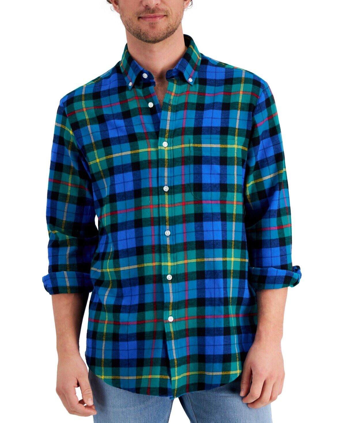 Club Room Men's Buffalo Plaid Shirt  Color Laser Blue Size XL