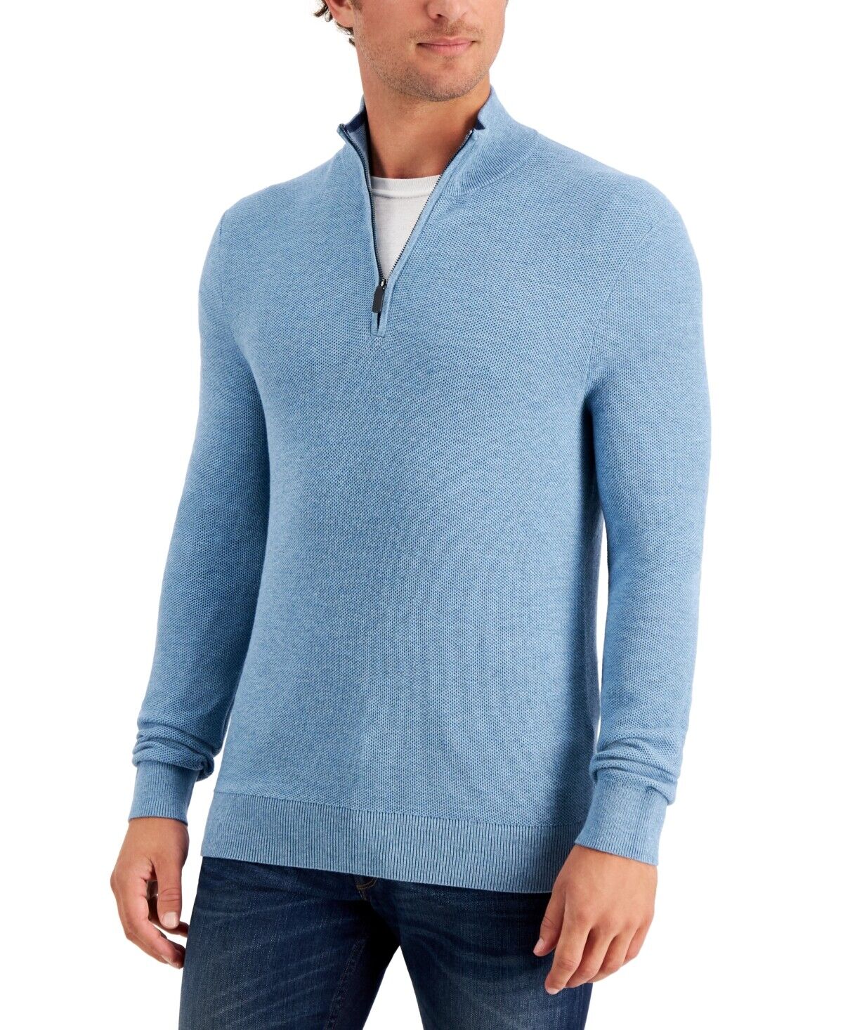 Michael Kors Men's Textured Quarter-Zip Sweater  Color Faded Denim Melange Size M