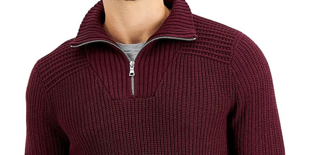 INC International Concepts Men's Matthew Quarter-Zip Sweater  Color Port Size 2XL