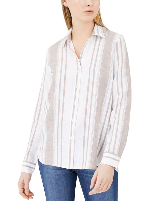 Calvin Klein Jeans Women's Striped Button-Up Shirt   Color Hazelwood Stripe Size L