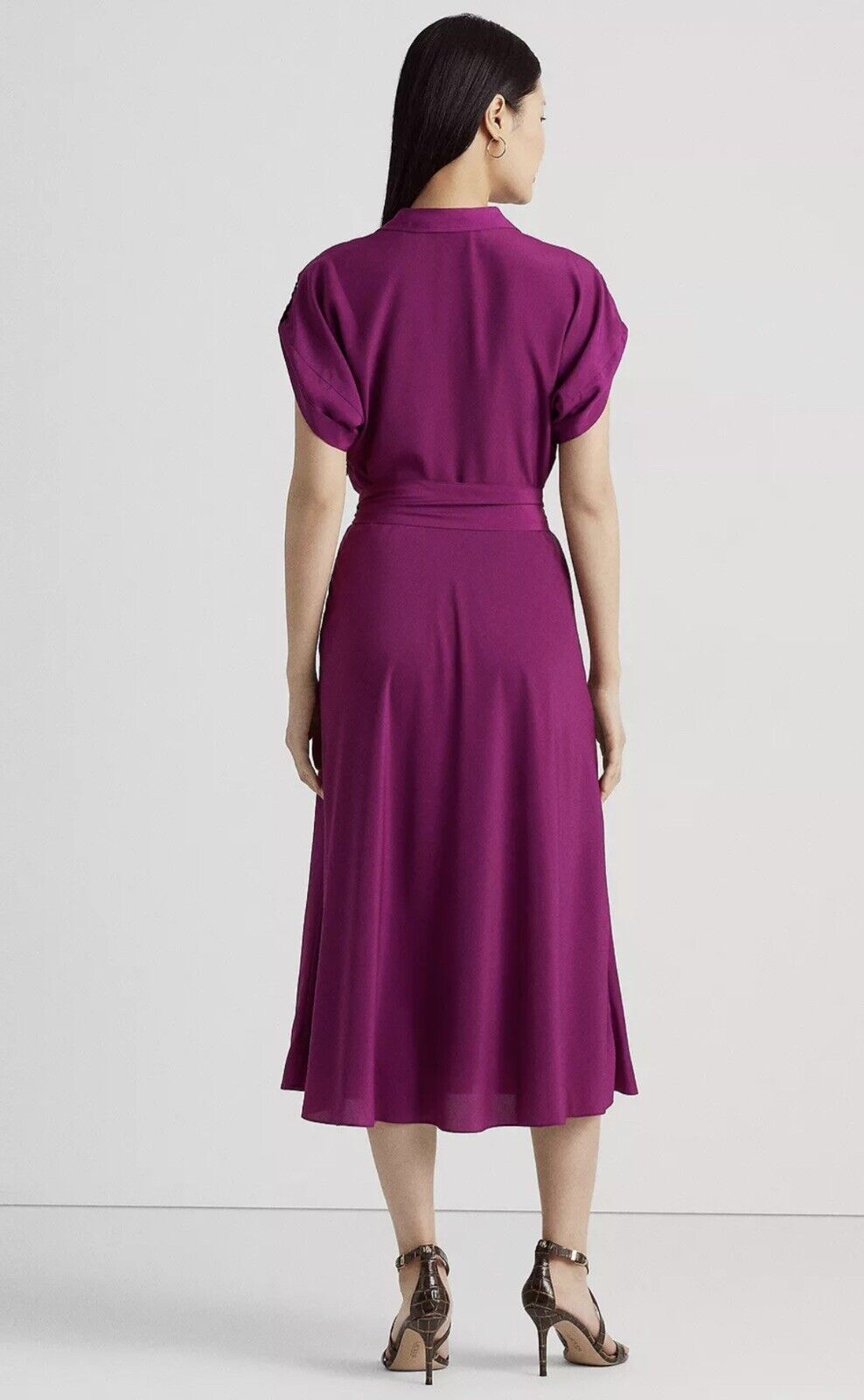 Lauren Ralph Lauren Women's Belted Crepe Dress   Color Plum Caspia Size 4