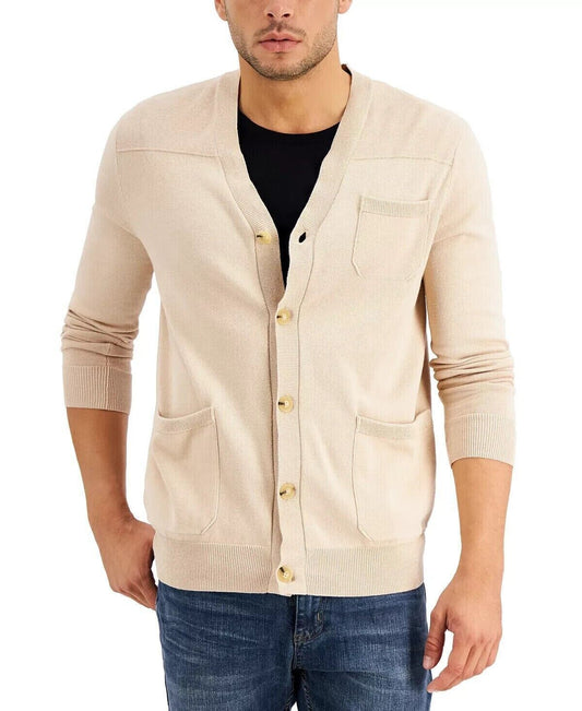 Alfani Men's Solid Pocket Cardigan  Color Sugar Beige Size L