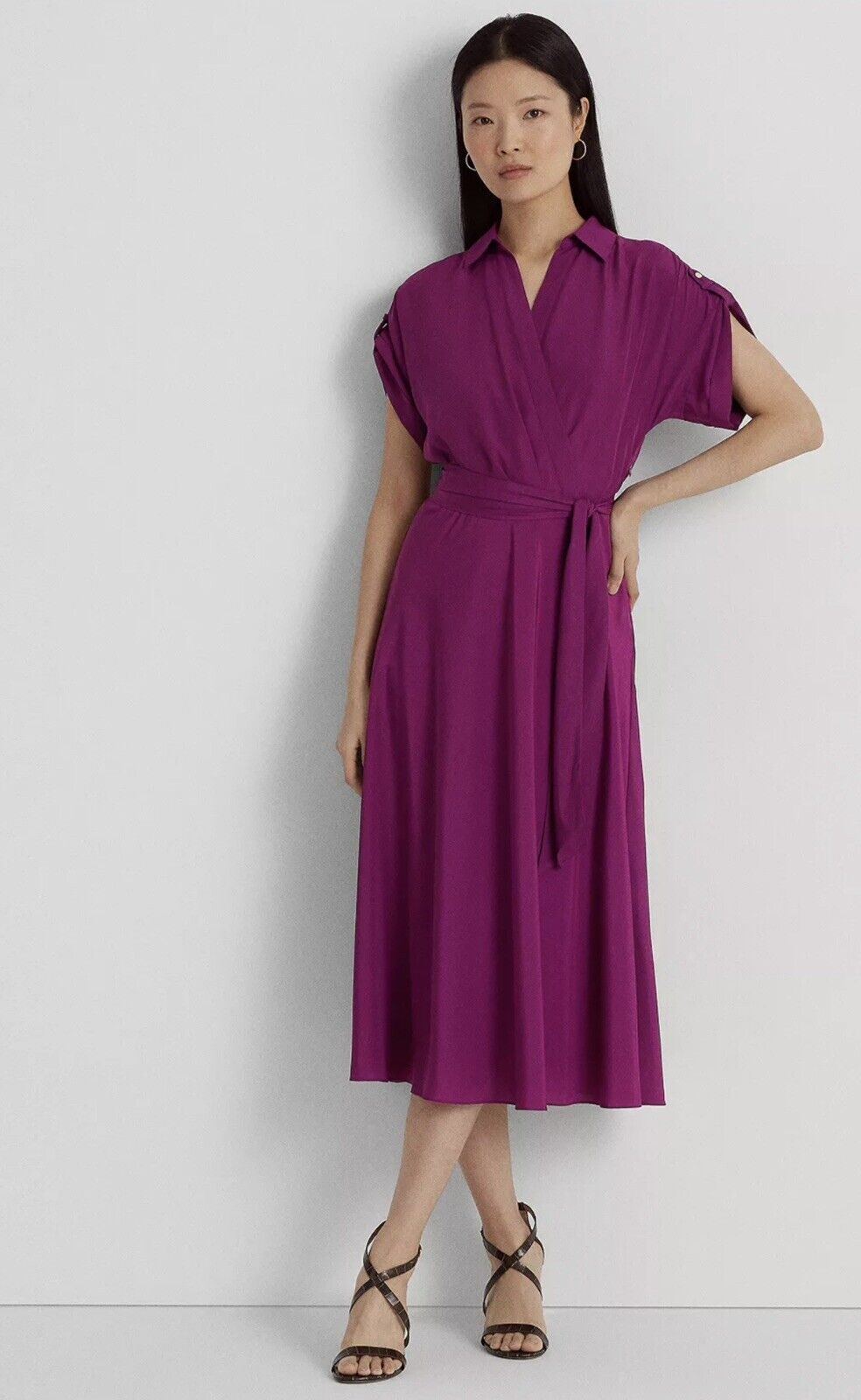 Lauren Ralph Lauren Women's Belted Crepe Dress   Color Plum Caspia Size 4