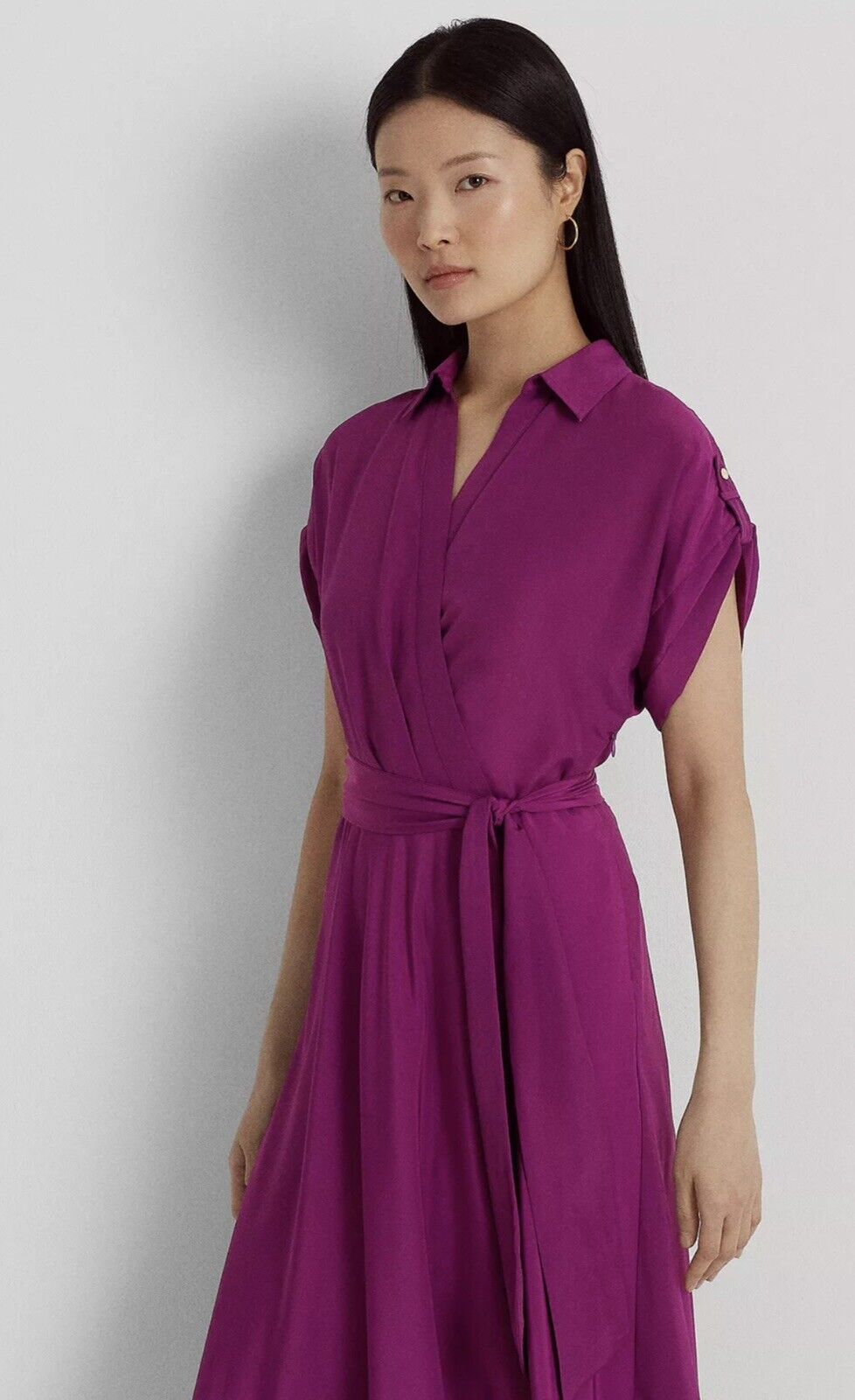 Lauren Ralph Lauren Women's Belted Crepe Dress   Color Plum Caspia Size 4