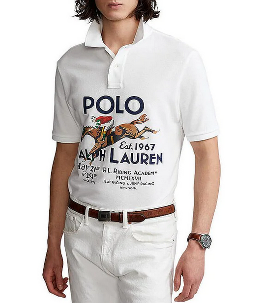 Polo Ralph Lauren Men's Classic-Fit Mesh Graphic Polo Shirt  Color White Size S