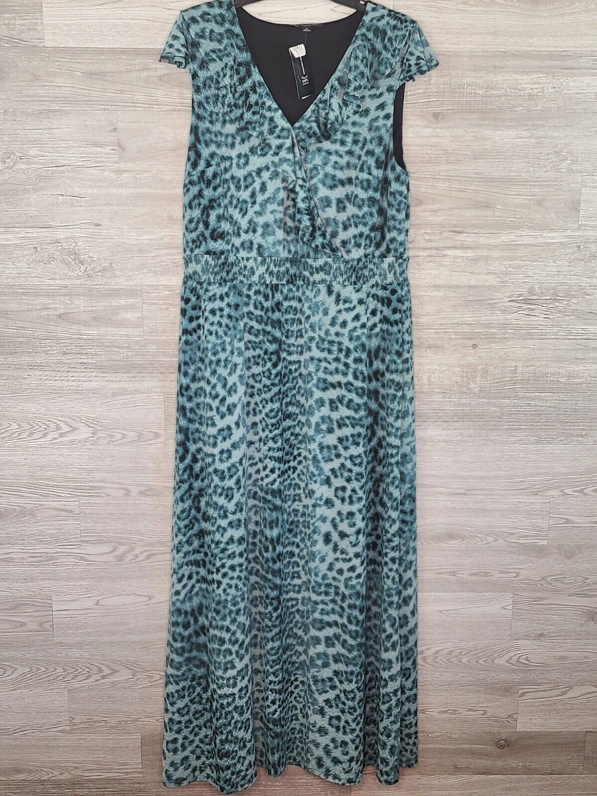 INC International Concepts Women's Ruffled Surplice Maxi Dress Color Turquoise Leopard Size XL