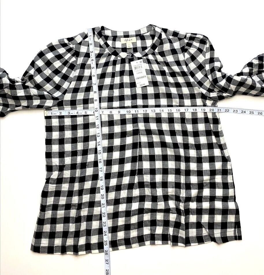 Style & Co Women's Buffalo Plaid Shirt Top Color Metallic Sparkle Size L