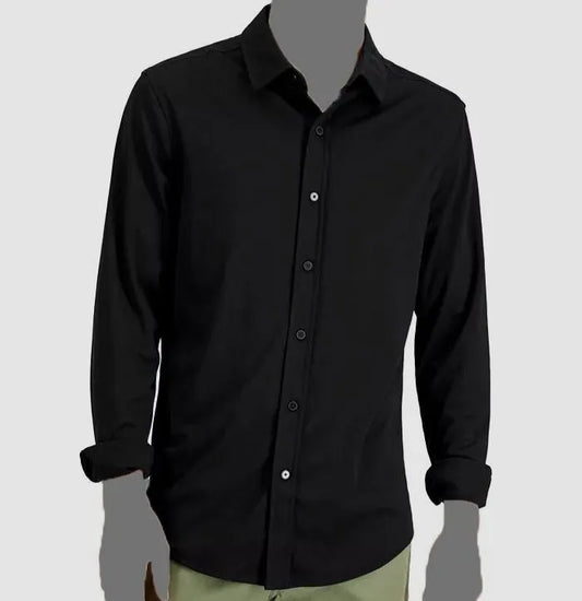 Alfani Men's  Long-Sleeve Button-Down Birdseye Shirt  Color Black Size M