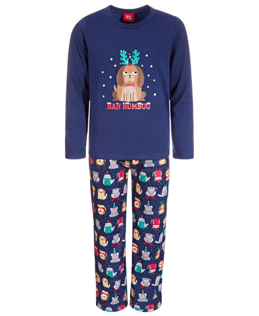 Family Pajamas Big Kids Matching 2-Pieces Pajama Set  Color Bah Humbug Size XL(14-16)