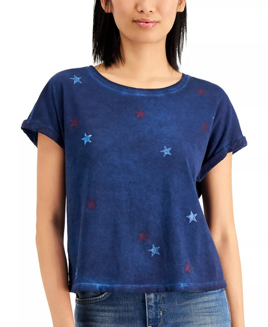 INC International Concepts Women's Cotton Star-Print T-Shirt  Color Indigo Sea Size S