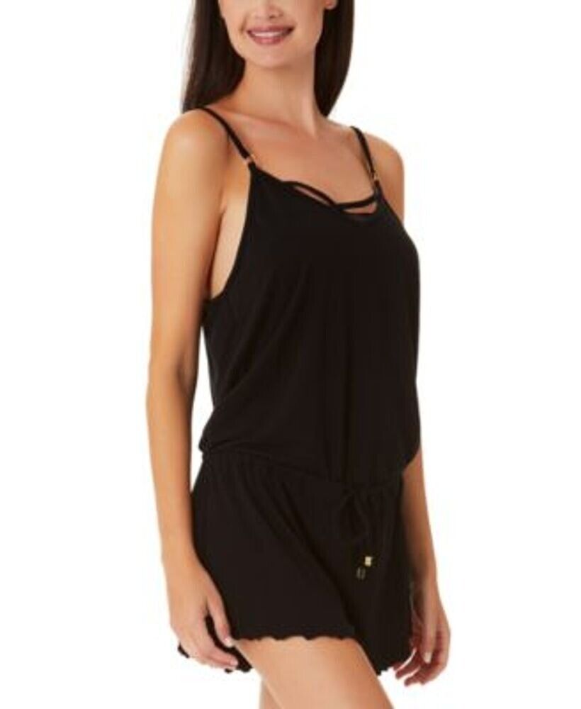 California Waves Juniors Tie-Waist Swim Cover-Up Romper  Color Black Size M