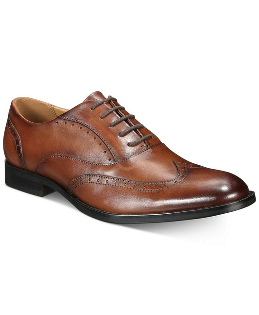 Alfani Men's Wingtip Oxfords Abie Color Brown Leather Size 9.5 M