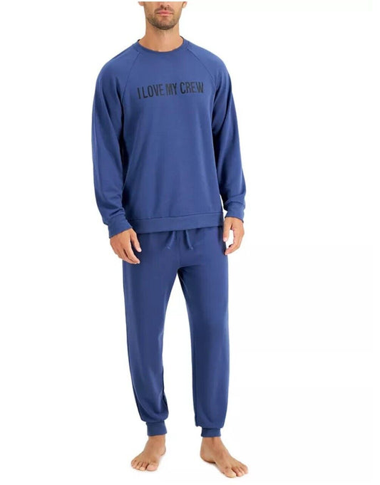 Family Pajamas Men's I Love My Crew Fleece Matching PJ Set  Color Navy Size M