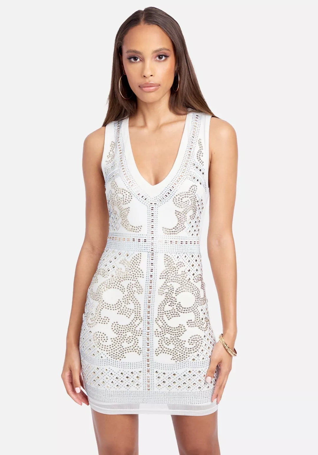 Bebe Juniors Studded Bodycon Mini Dress  Color White Size XL