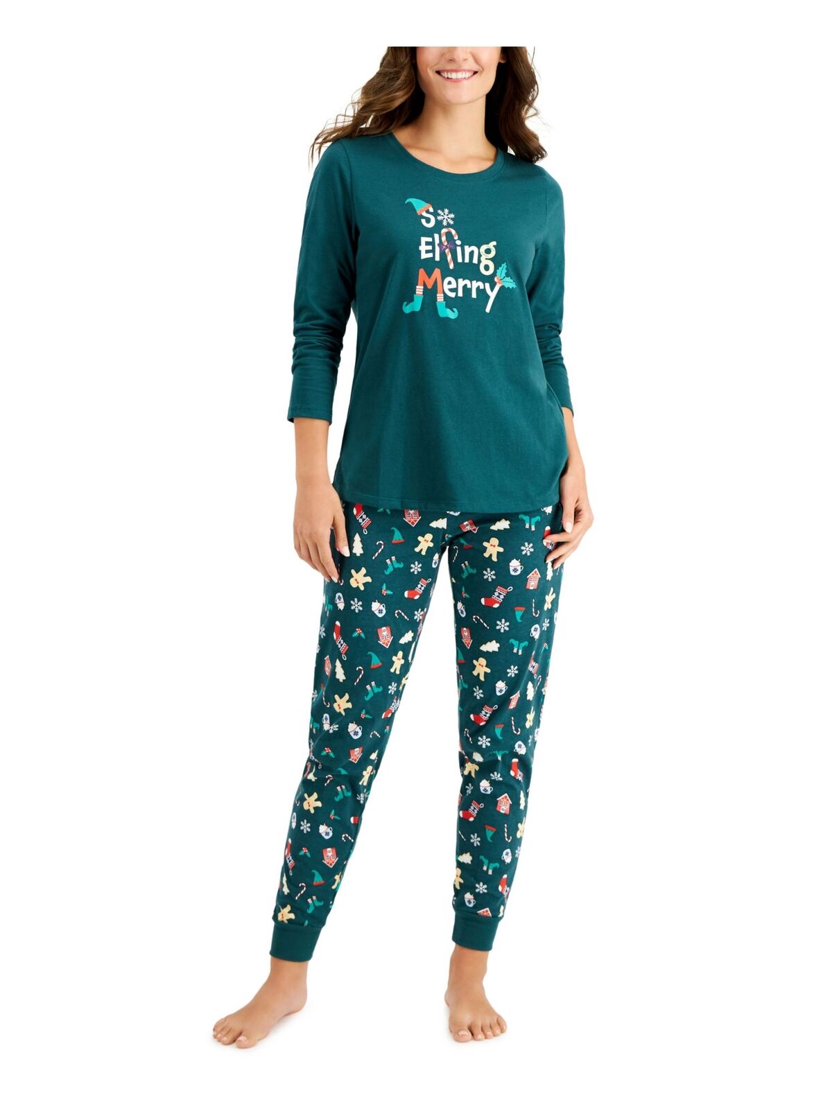 Family Pajamas Women's Elfing Merry Matching PJ Set  Color Green Size M