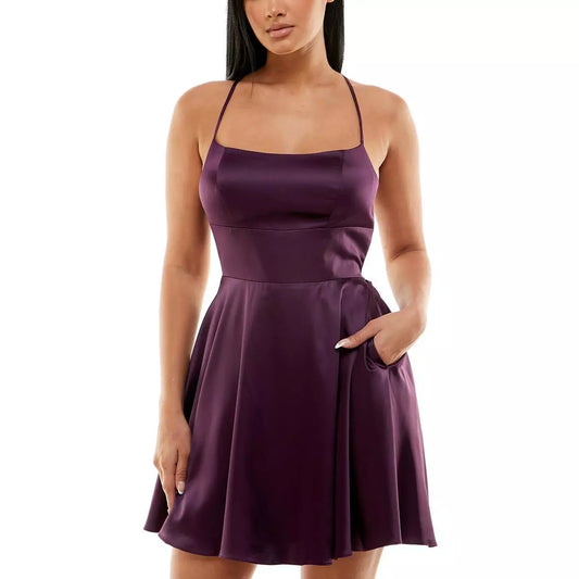 B Darlin Juniors Lurex Shirred Cut-Out Fit Flare Dress  Color Purple Size 15/16