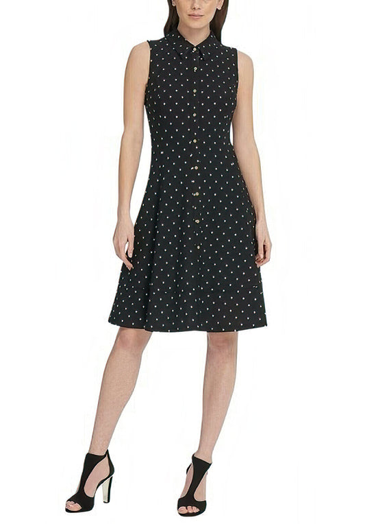 DKNY Women's Polka-Dot Button Front Shirt Dress  Color Black Size 10