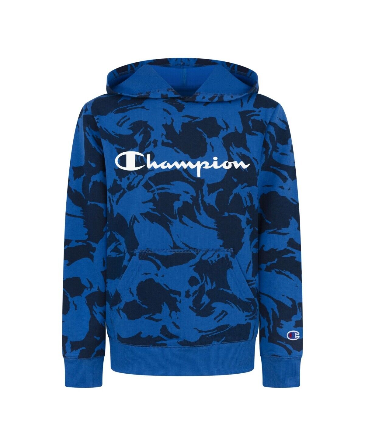 Champion Boys Camo Brush Stroke Script Logo Hoodie   Color Bozetto Blue Size 4