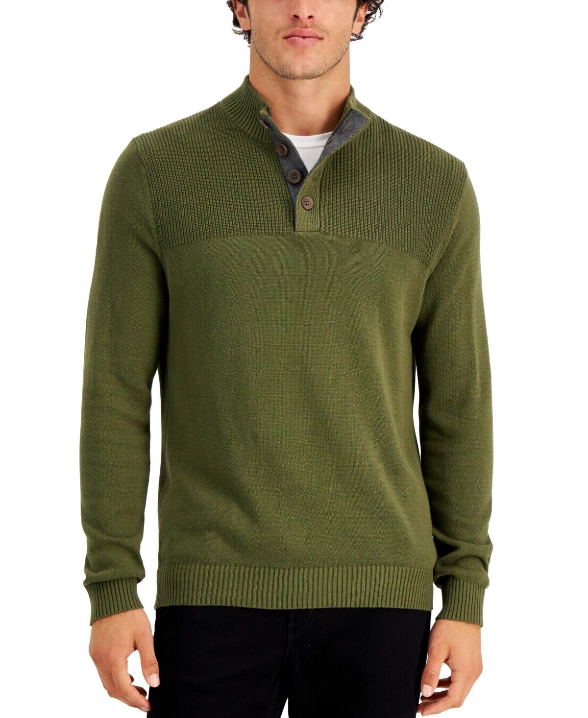 Club Room Men's Ribbed Four-Button Sweater  Color New Olive Size XL