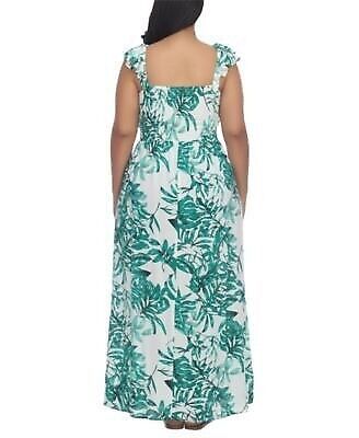 Raviya Plus Size Floral-Print Smocked-Bodice Maxi Dress Cover-Up  Color Green Size 0X