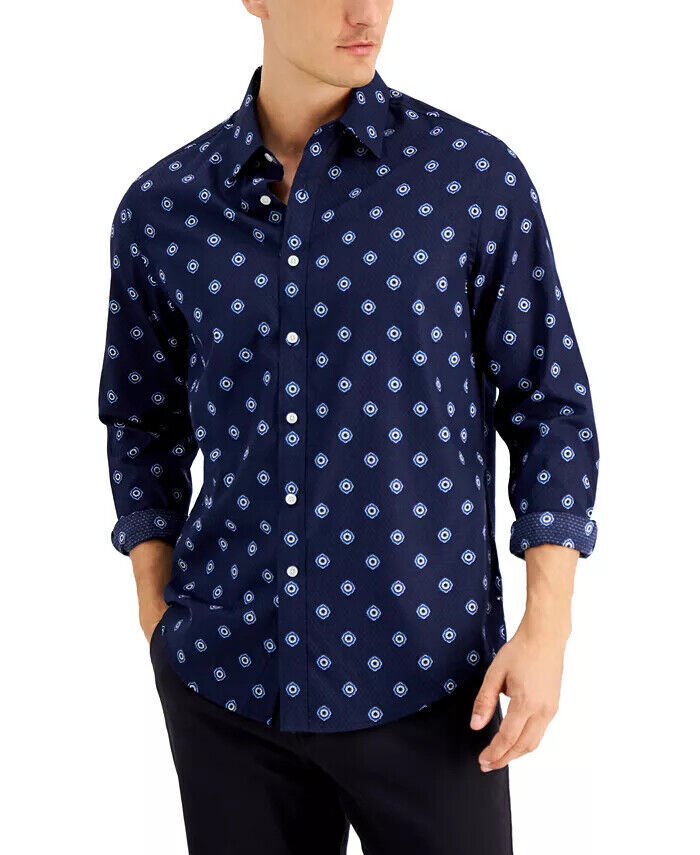 Club Room Men's Geo-Print Dobby Shirt  Color Navy Combo Size M