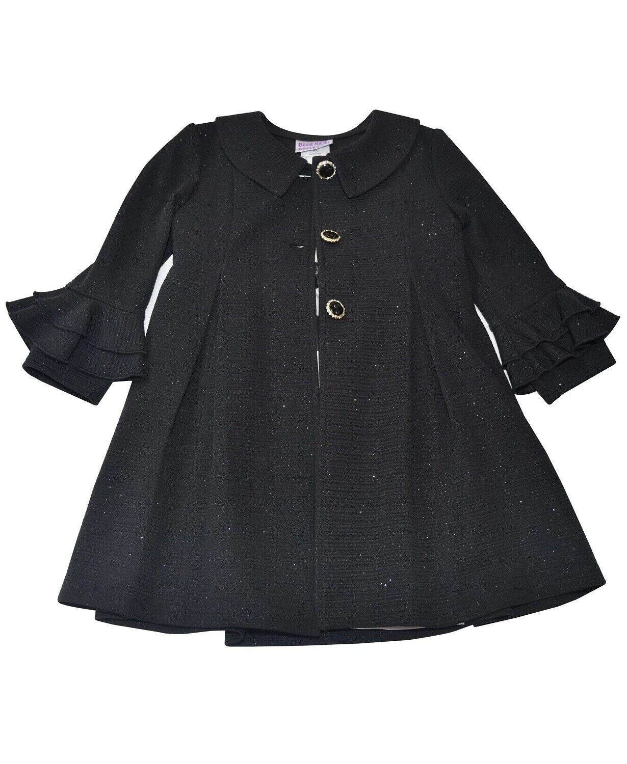 Blueberi Boulevard Girls Taffeta Dress & Lurex Ruffle Sleeve Coat  Color Black Size 6X