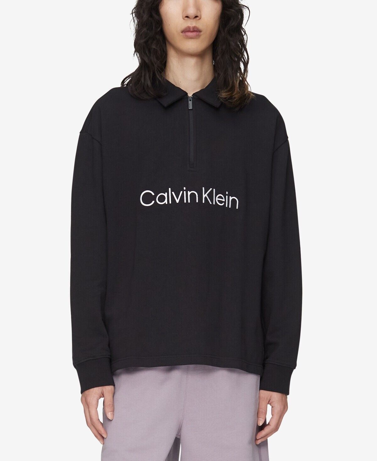 Calvin Klein Men's Relaxed-Fit Embroidered Sweatshirt  Color Black Beauty Size XS