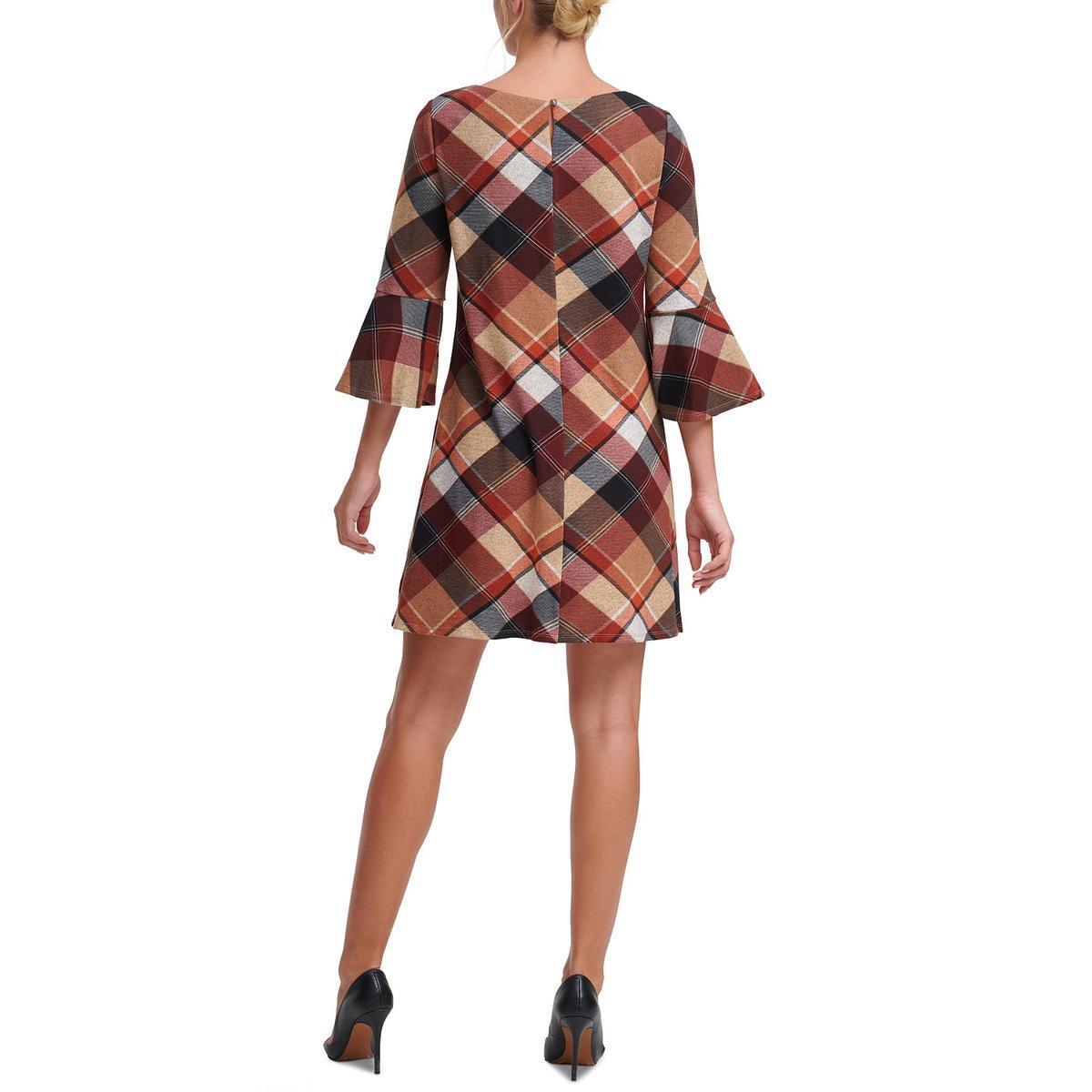 Jessica Howard Petite Plaid Bell-Sleeve Dress  Color Red Multi Size PS