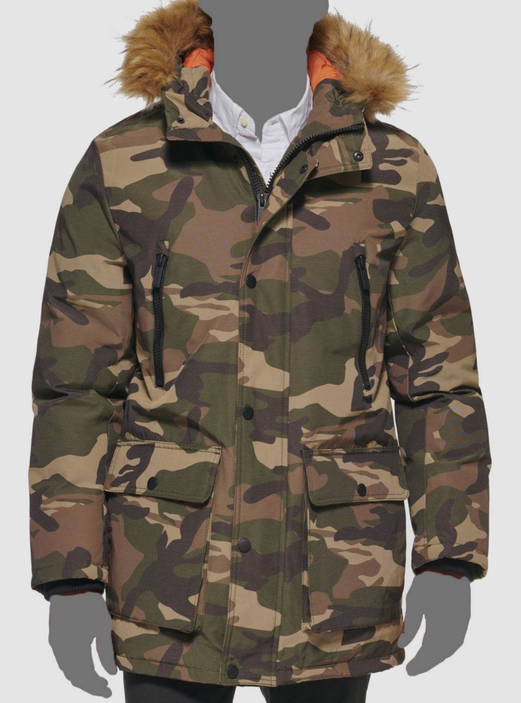 Club Room Men's Parka Faux Fur-Hood Jacket  Color Camouflage Size L