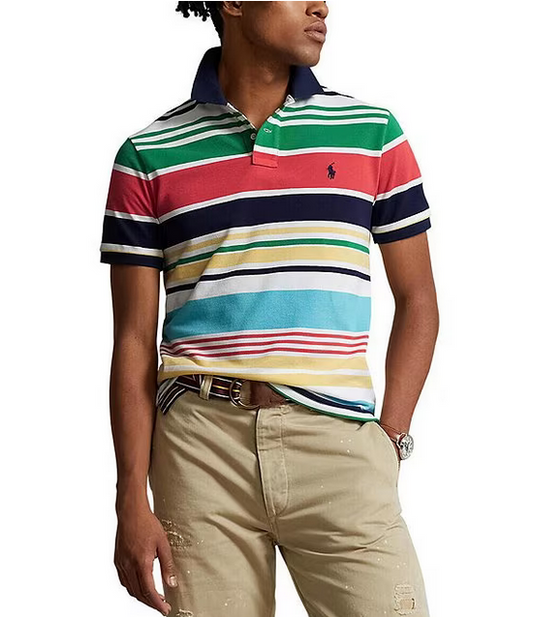 Polo Ralph Lauren Men's Classic-Fit Striped Mesh Polo Shirt  Color White Multi Size S