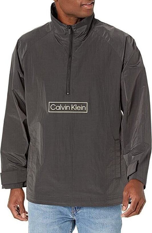 Calvin Klein Men's Relaxed Fit Box Logo Popover Rain Jacket  Color Black Beauty Size XL