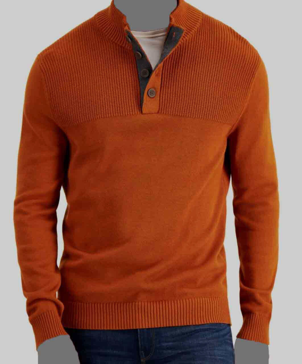 Club Room Men's Ribbed Four-Button Sweater  Color Deep Rust Size L