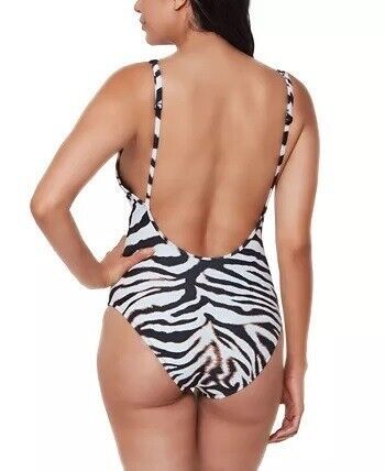 Bar III Printed V-Neck One-Piece Swimsuit  Colot White/Black Size XL