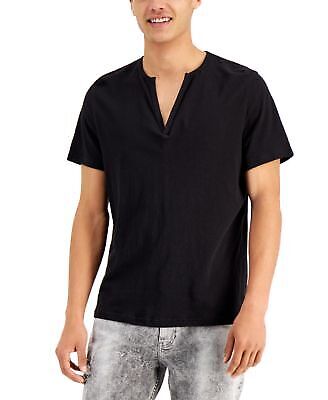 INC International Concepts Men's Textured Deep Split-Neck  Color Deep Black Size L